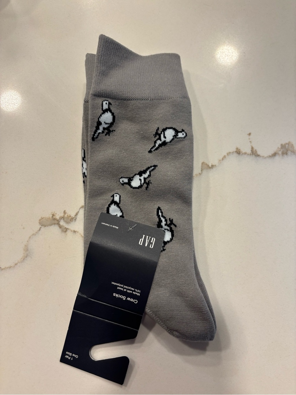 GAP Gray Crew Socks with White Pigeon Motif